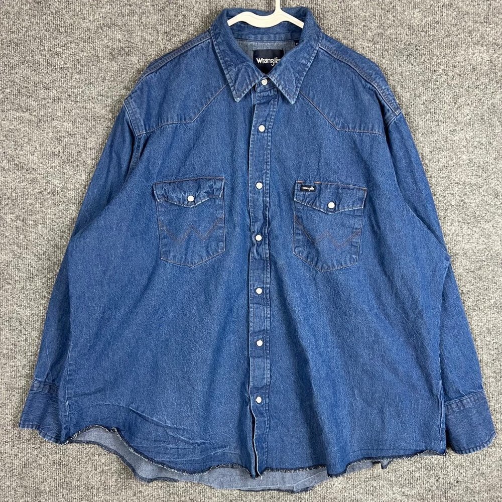 Wrangler Denim Shirt Mens‎ Western Pearl Snap Button down Size 19 x 36